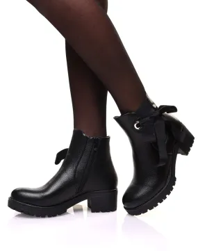 Black Crisscrossed Booties with Bow and Eyelet